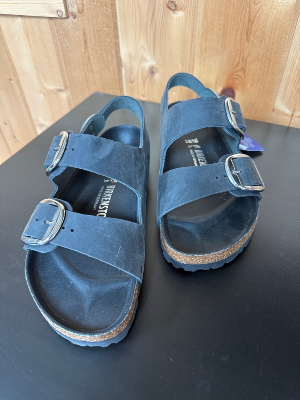 Birkenstock Black Suede Double Strap Sandals with Buckles - Picture 4 of 9